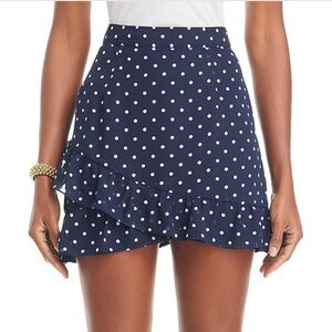 Aqua Navy Blue with White Polka Dots Chiffon Ruffle Mini Skirt